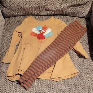 Ricrac And Ruffles Cute Turkey Outfit with Striped Leggings